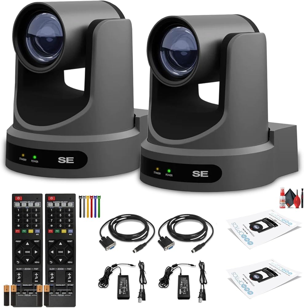 PTZOptics 2 x Move SE SDI/HDMI/USB/IP PTZ Camera with 20x Optical Zoom (Gray) (PT20X-SE-GY-G3) + Cleaning Kit + Wire Straps