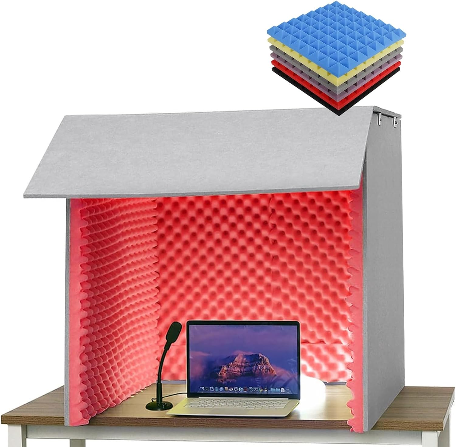 Desktop Soundproof Enclosure, Microphone Soundproof Room, Portable Recording Studio, for Dubbing Learning (Red)