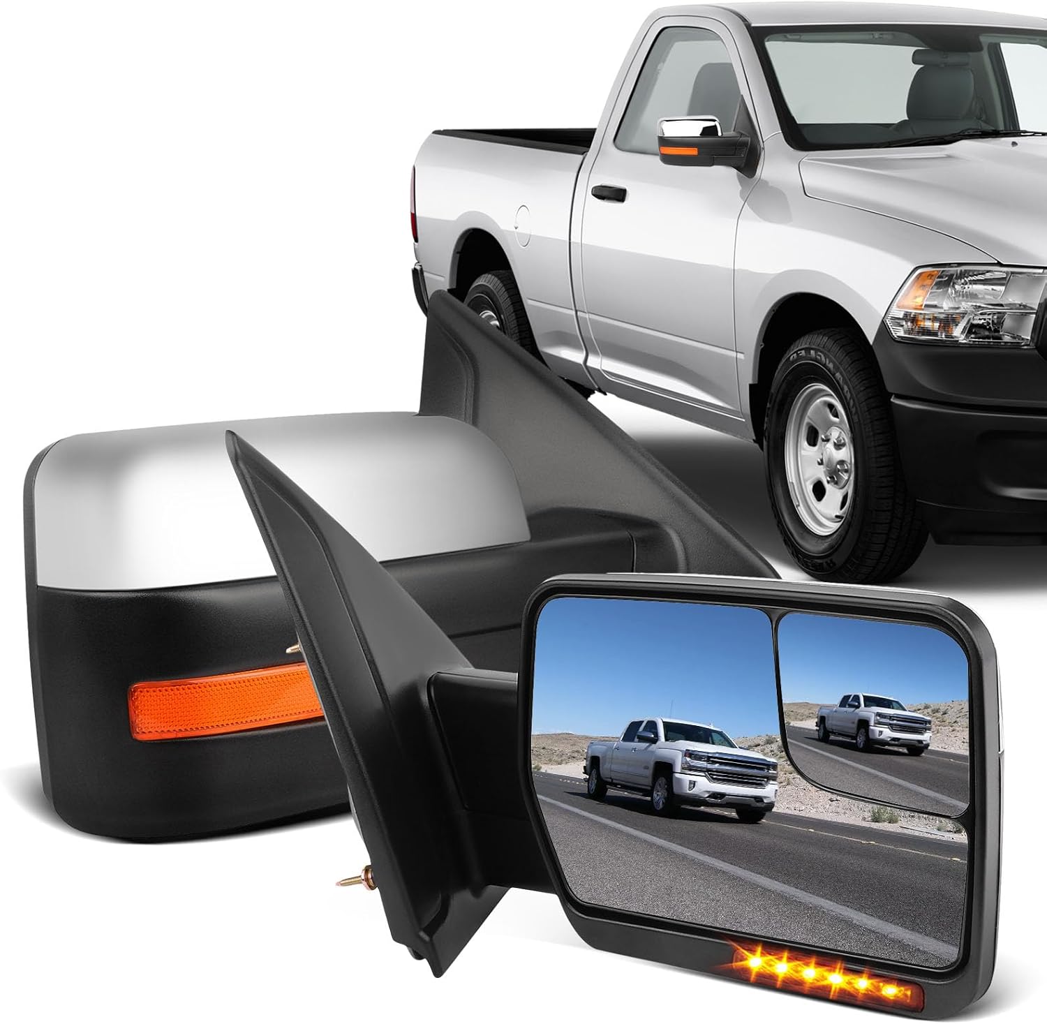 ECCPP Replacement fit for Ford for F-150 2004-2014 Passenger Chrome Towing Mirror Power Heated Puddle Light Turn Signal Right Side View