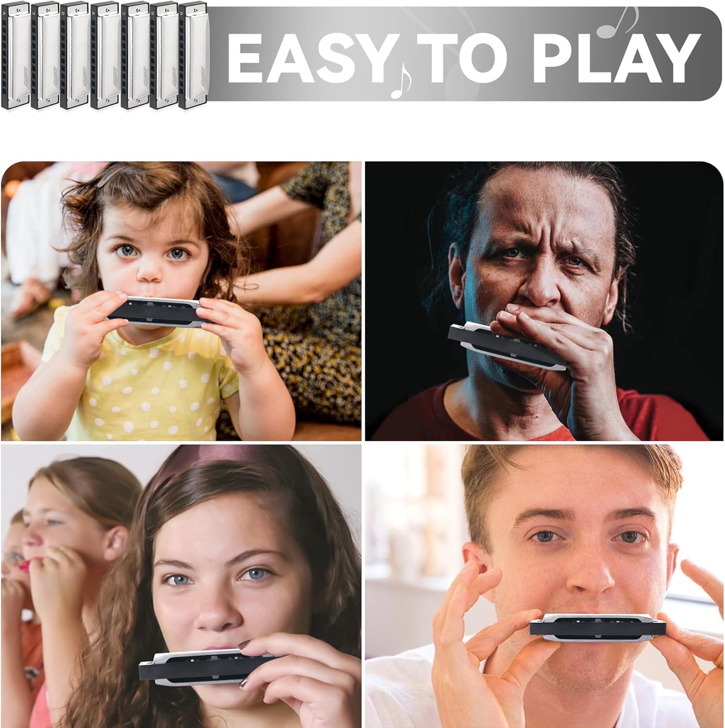 East top Harmonica Set of 7, 10 Holes 7 Colors Diatonic Blues Harmonica Set For Adults, Professionals and Students, as a Gift