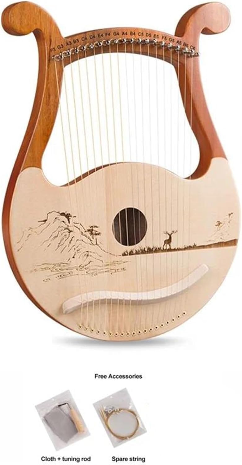 Lyre Harp Set 19 String Lyre Mahogany Harp Portable Music Instrument Tuning Wrench For Beginner Easy To Learn(Deer)