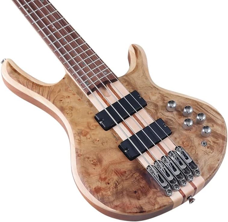 5-String Active Electric Bass Guitar, 43-Inch Full Size, Natural Matte Finish, Tree Burl Top,24-Fret