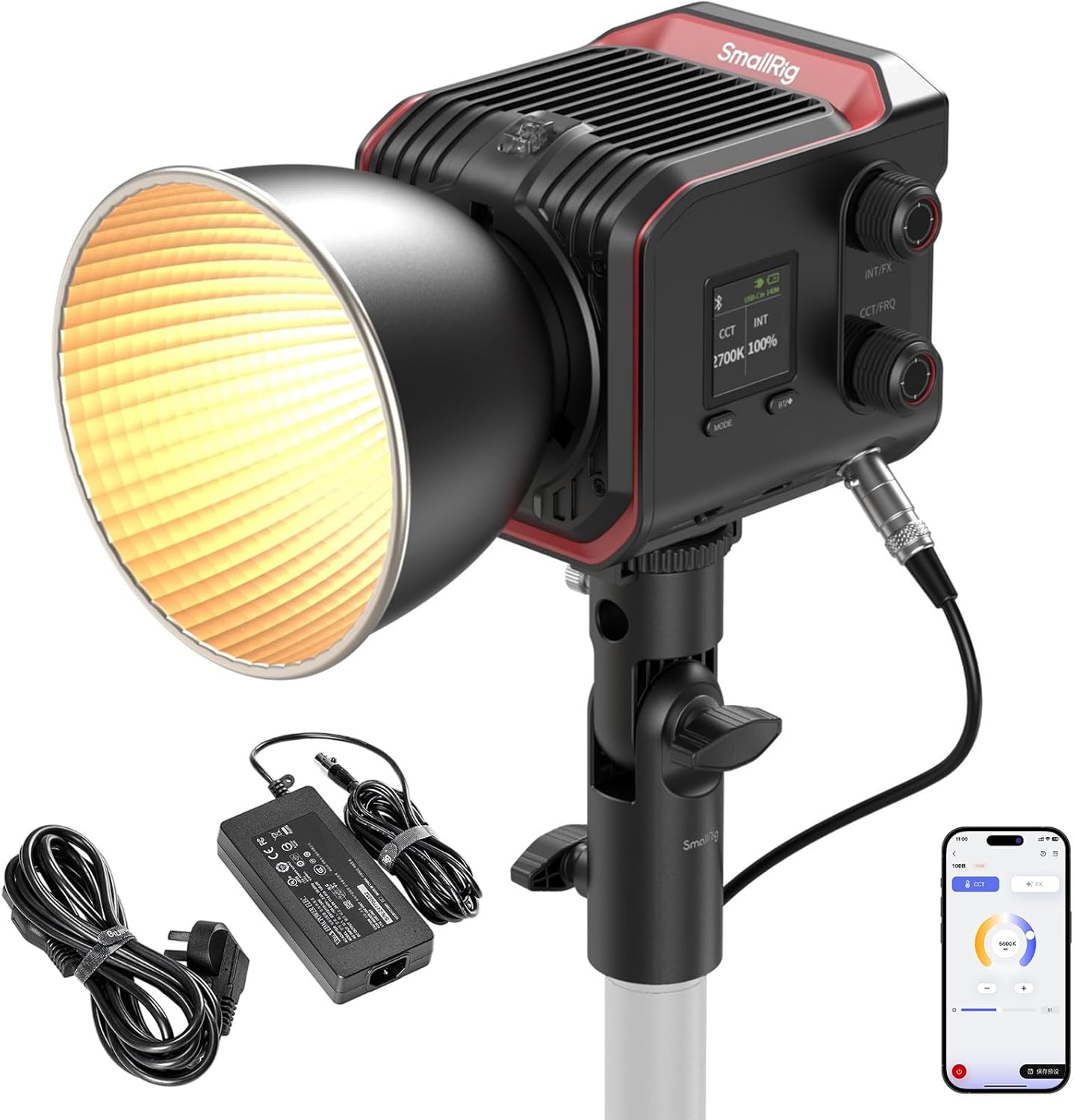 SmallRig RC 100B COB Video Light, Portable Bi-Color 2700-6500K Continuous Lighting, 100W Studio Light, APP Control, High CRI 97+ Spotlight for Photography & Video, Pro Version (Without Battery) 5094