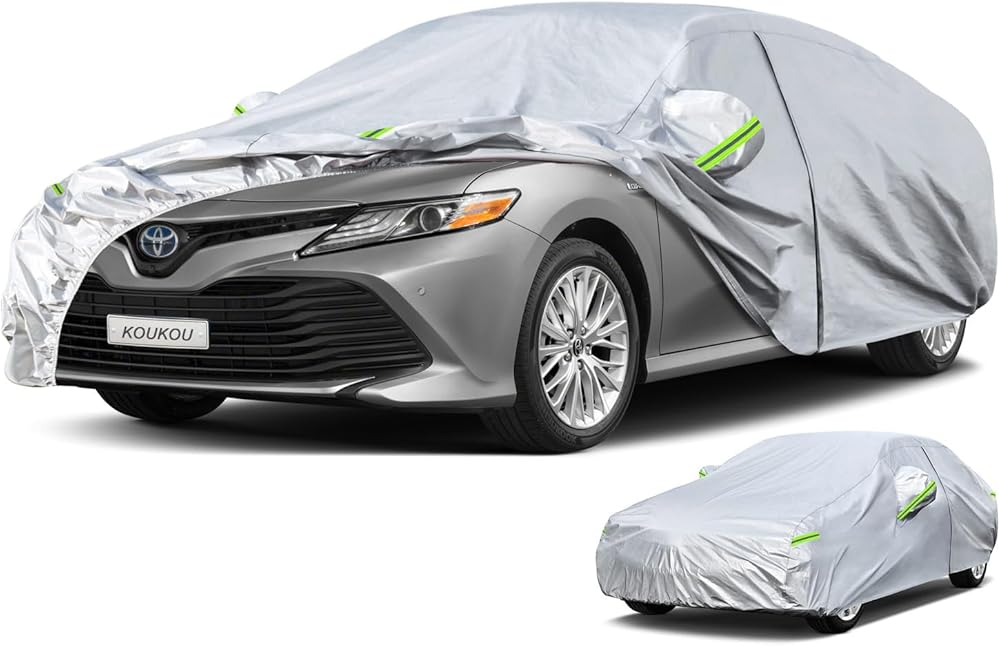 KouKou 6 Layers Car Cover Waterproof All Weather for Automobiles, Fit Sedan Toyota Camry, Honda Accord, Avalon, Civic, Nissan Altima, Maxima, Audi a4, a5, Tesla Model 3 etc.(185 to 193 inches)