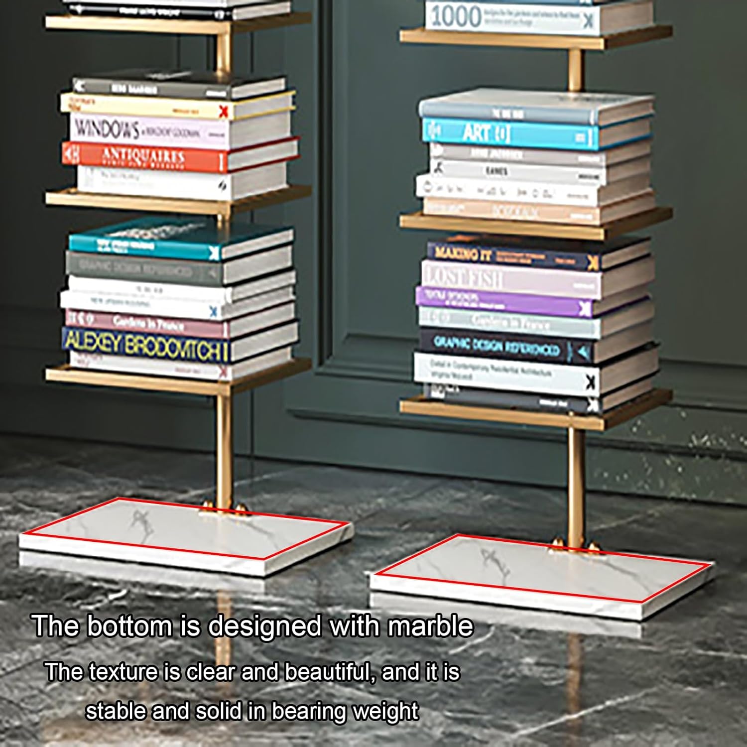 Metal Spine Bookshelf Tower, Modern Open Vertical Bookcase, Invisible Floating Storage Rack, Narrow Floor Standing Organizer, Display Shelf for Small Space(Gold,150cm/59in)