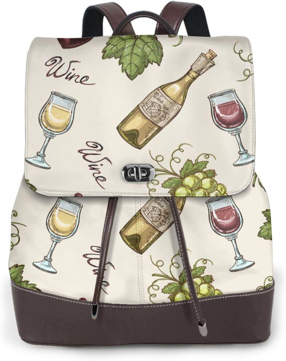 Grapes Bbottles Wine for Womens Backpack Purse Microfiber PU Anti-theft Large Fashion Designer Travel Bag Ladies Shoulder Bags
