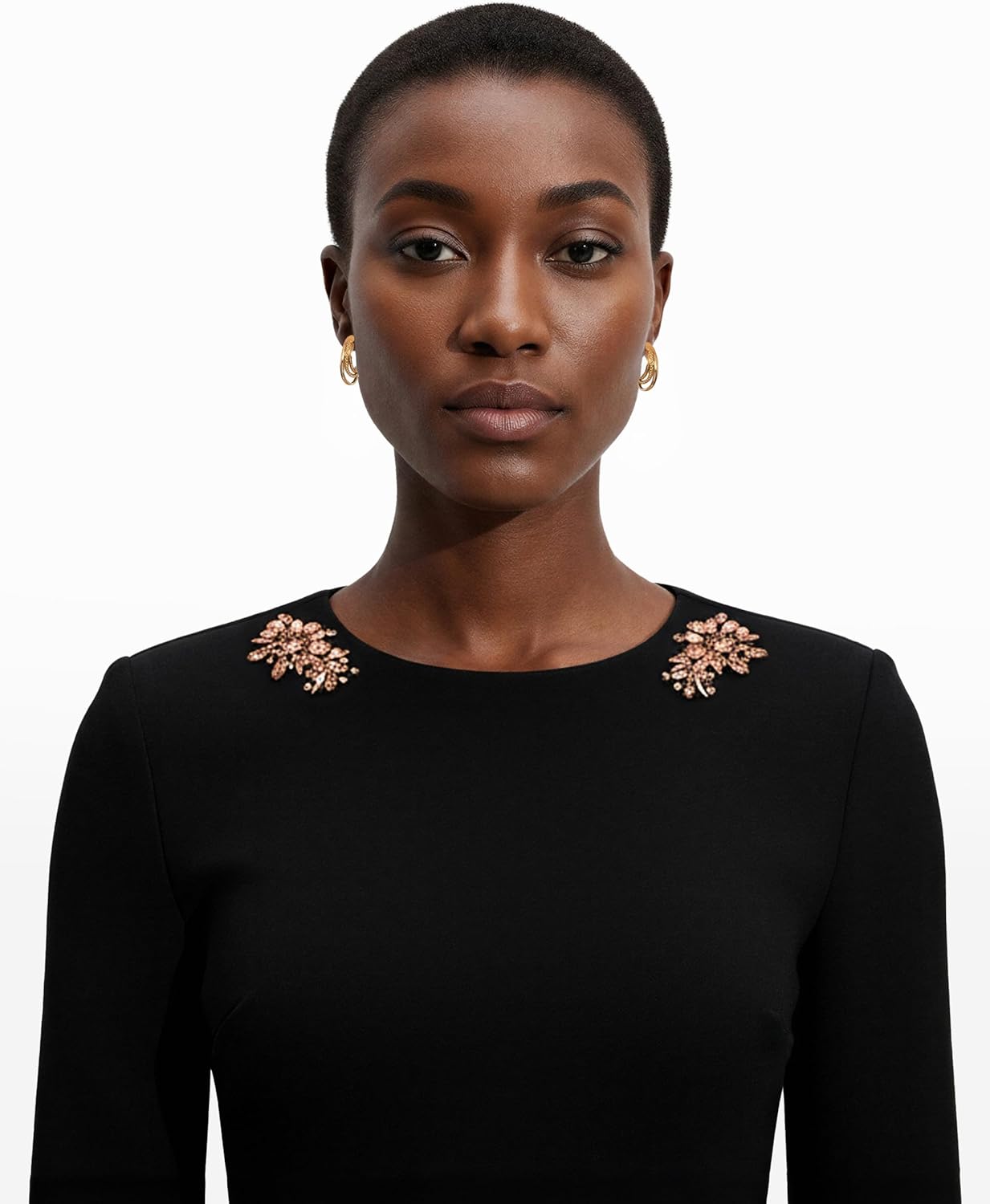 Anne Klein Womens Long Sleeve Strong Shoulder Midi Dress