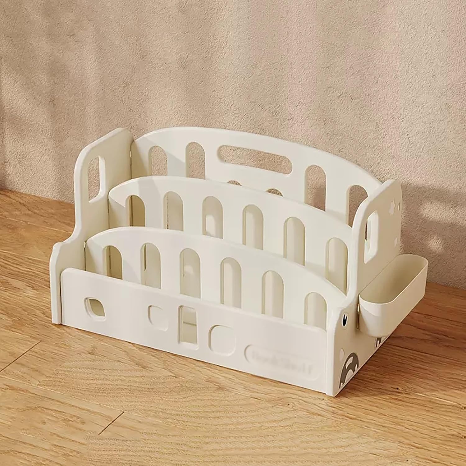 Kids 3-Tier Bookshelf, Desktop Organizer, Decorative Storage Shelving, PE Freestanding Display Bookcase, Book Shelf Unit for Living Room Bedroom(White)