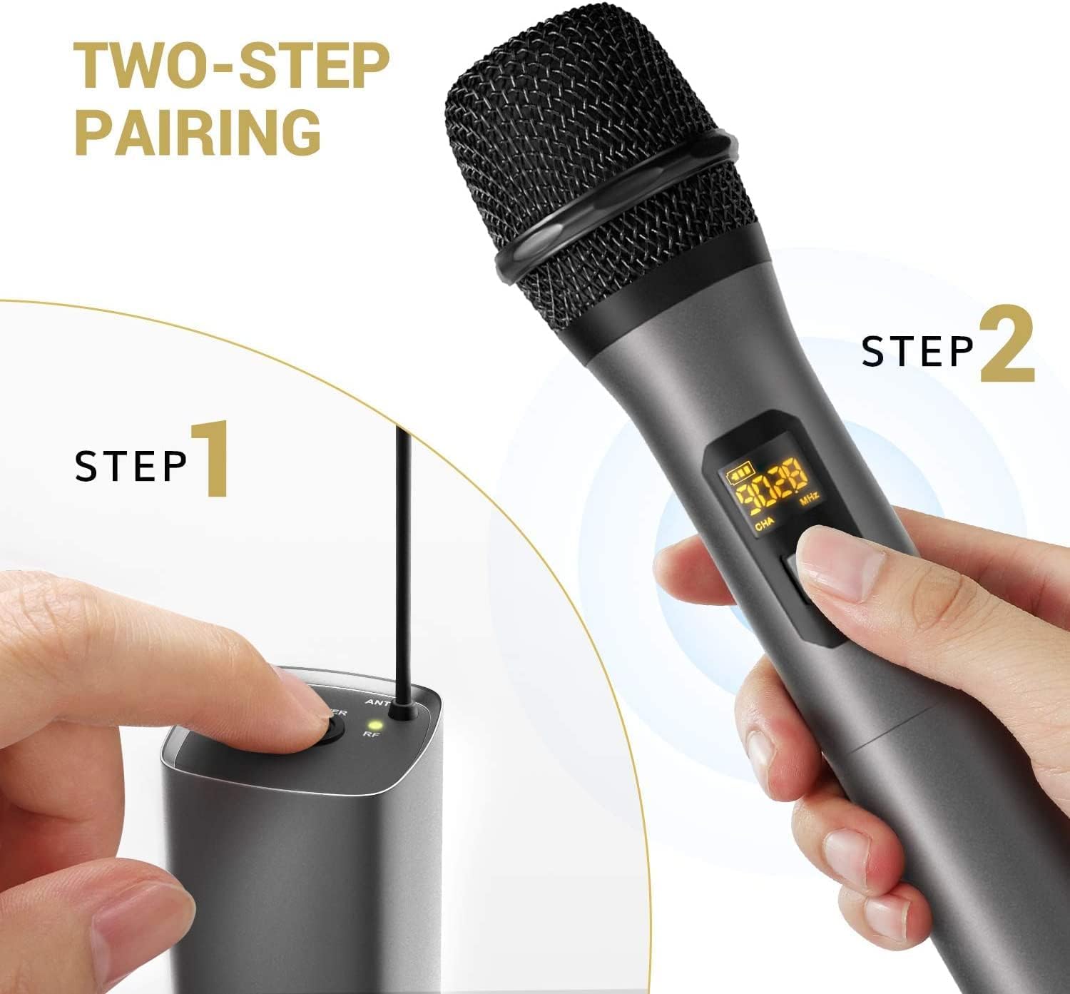 Wireless Mic, Microphone, Karaoke Handheld mic System 6.35mm Jack, 30-50 Meter Cordless Range for House Parties, Karaoke Singing,Wedding,School Presentation, Speaker,Amplifier