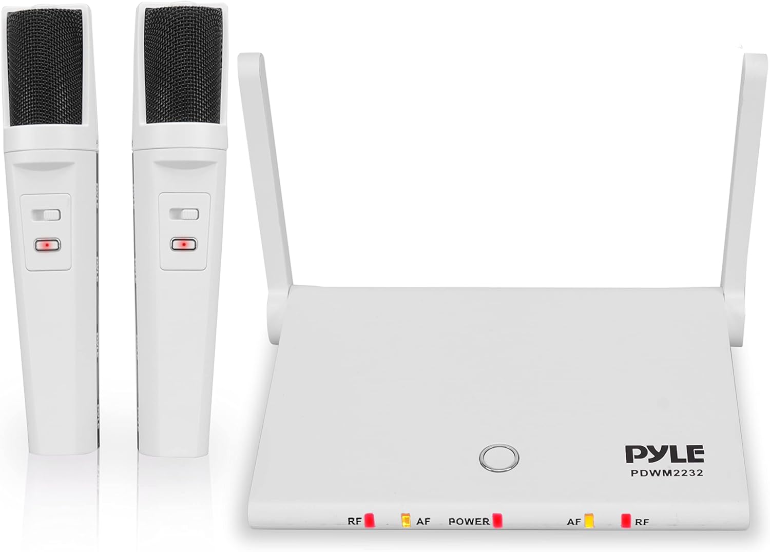 Pyle, Wireless Microphone System USB Rechargeable Batteries 2 Handheld Mics,1 Compact Base, for PA Karaoke Dj, High Performance, Portable Easy Carry PDWM2232