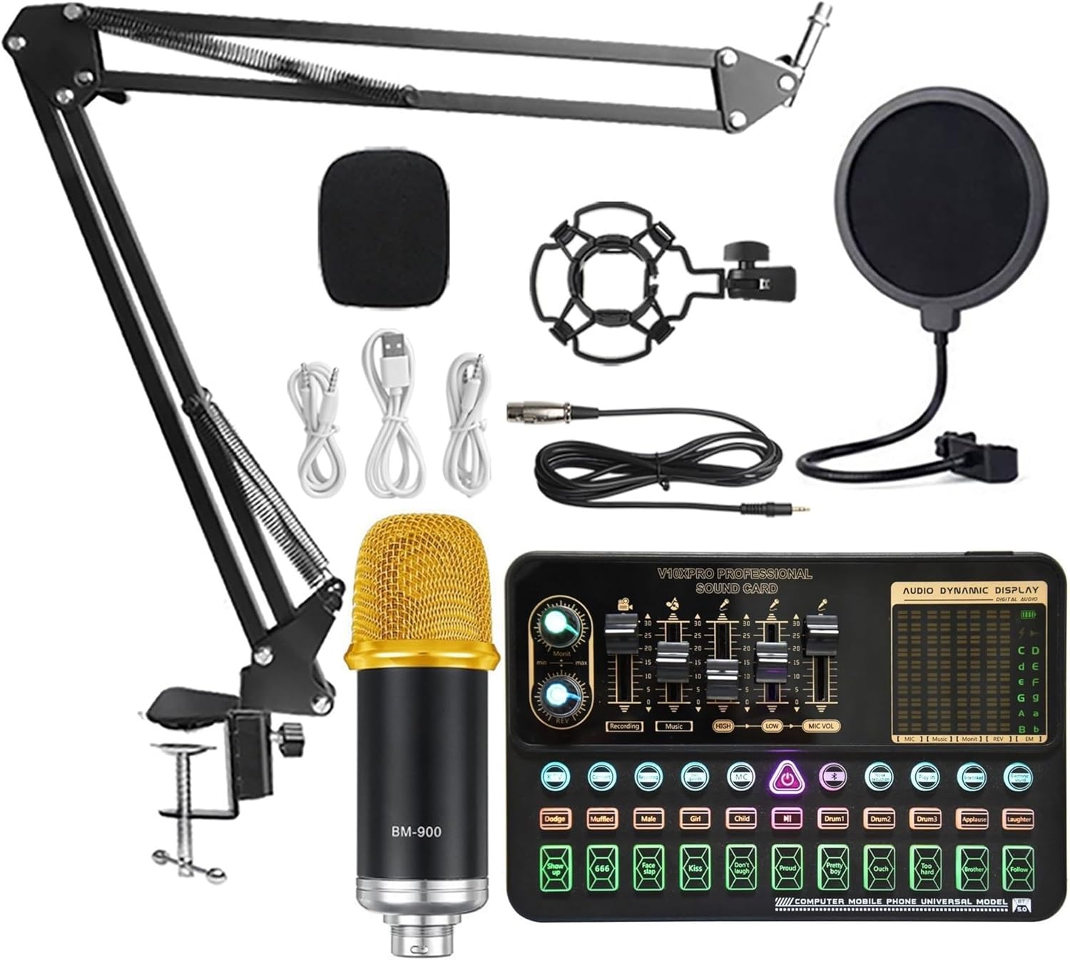 Sound Card Kit BM800 V10XPro Mixer Sound Card Studio Audio Mixer Singing Noise Reduction Microphone Voice Live Broadcast Phone Computer Record Studio Setup For Recording Music