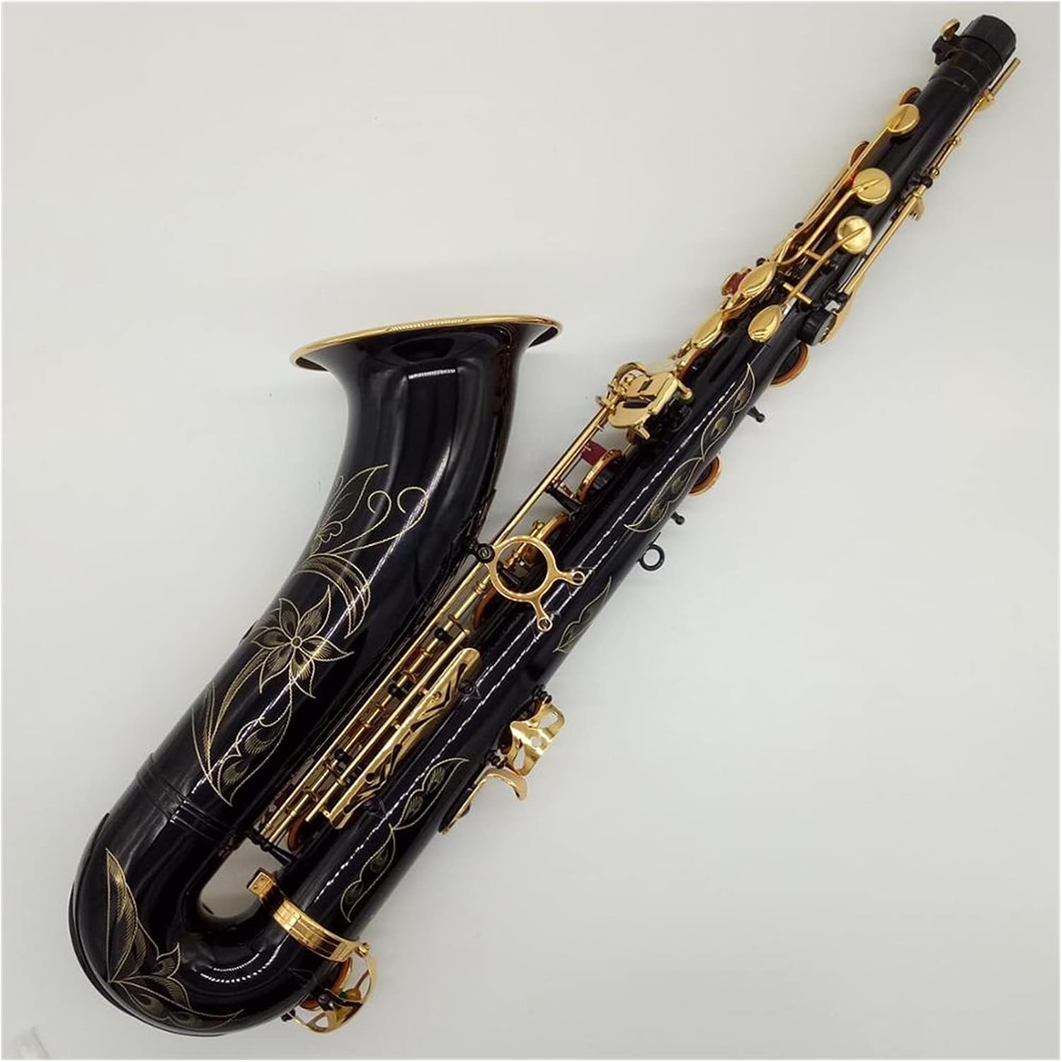 Saxophone Straight Tenor Saxophone Black Lacquer with Case Sax Tenor Mouthpiece Reeds Neck Musical Instrument Accessories Key Type Woodwind Instrument (Color : Black)
