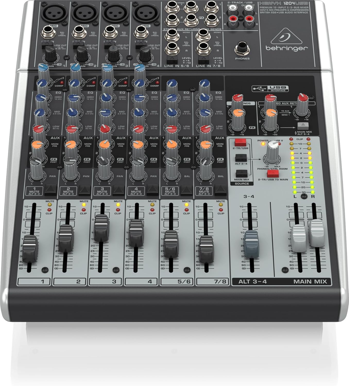 Behringer XENYX 1204USB Premium 12-Input 2/2-Bus Mixer with XENYX Mic Preamps and Compressors, British EQ and USB/Audio Interface