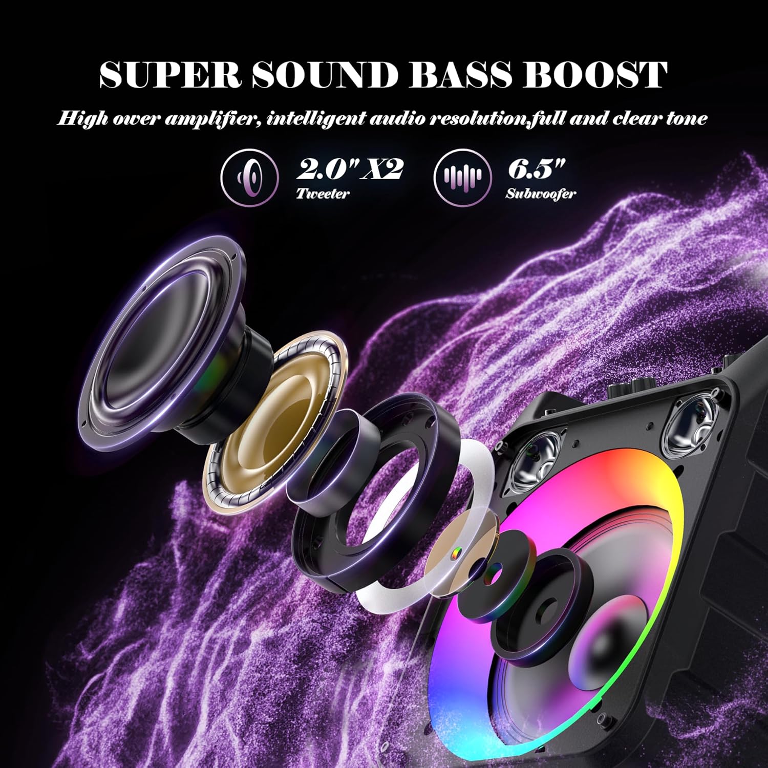 Karaoke Machine for Adults & Kids, 5.3 Bluetooth Speaker Portable with 2 Wireless Microphones, Bass/Treble Adjustment, Remote and LED Light, Support REC/FM/AUX/USB/TF for Home Party, Blackpink