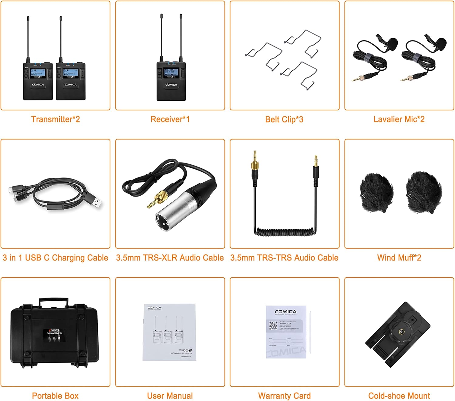 COMICA CVM-WM300A 96-Channel UHF Wireless Lavalier Microphone System Compatible with Cameras, Camcorders and Smartphones, Perfect for YouTube Podcast Vlog Video Recording and Interview(2TX+1RX)