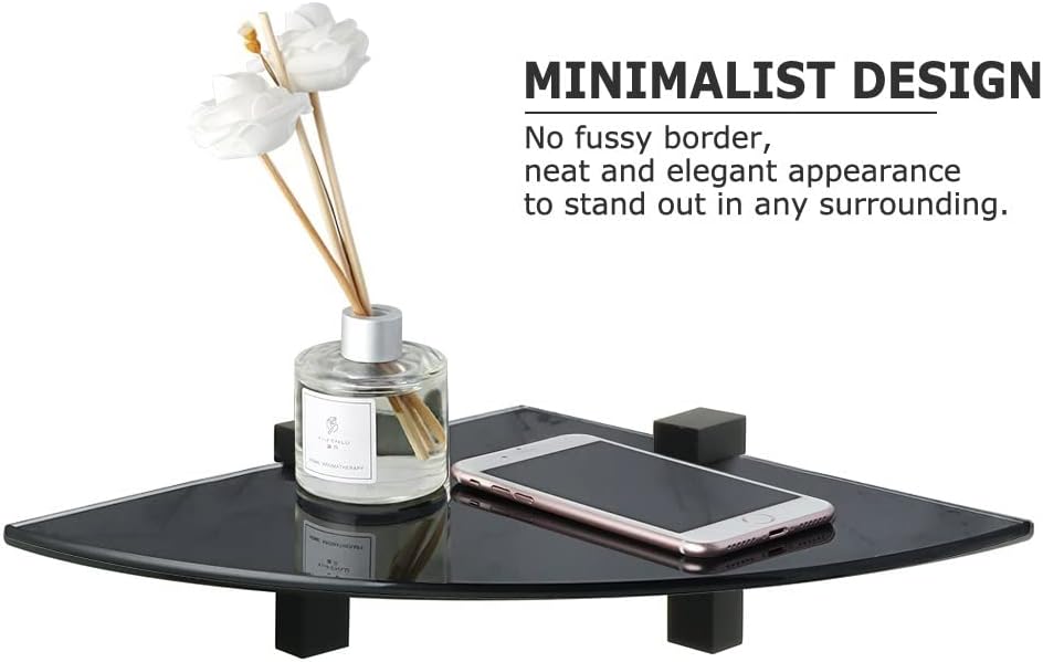 Corner Shower Caddy Bathroom Glass Corner Shelf, Shower Shelf, Wall Mount Storage 7MM Tempered Glass Shelf Bracket, Bathroom Accessory Shower Organizer (Color : Blakc)