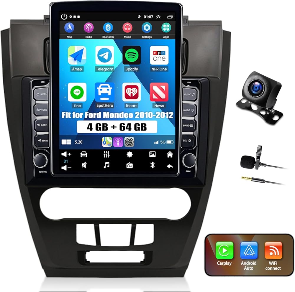 4+64G Android 14 Car Stereo Compatible with Ford Mondeo 2010-2012 Radio Upgrade 9.7inch Touch Screen with Wireless Carplay Android Auto AHD Backup Camera Mirror Link GPS SWC WiFi FM