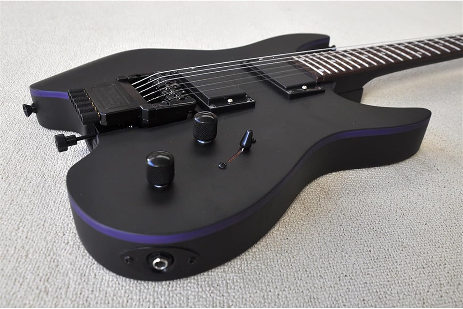 VENEKA Headless Electric Guitar Matte Black Headless Electric Guitar with 24 Frets Basswood Body Rosewood Fretboard