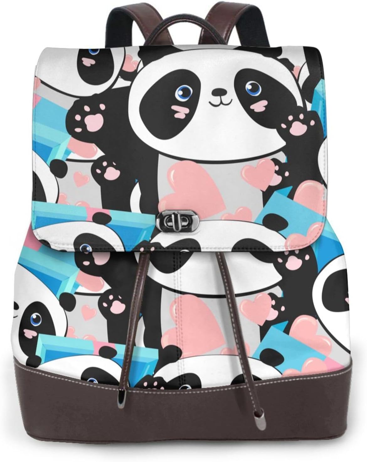 Panda Cute Pink Hearts for Womens Backpack Purse Microfiber PU Anti-theft Large Fashion Designer Travel Bag Ladies Shoulder Bags