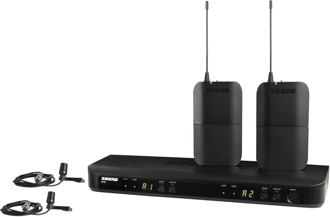 Shure BLX188/CVL Wireless Microphone System - 14-Hour Battery Life, 300 ft Range, UHF | Includes (2) Lavalier Mics, Dual Channel Receiver | H10 Band (BLX188/CVL-H10)