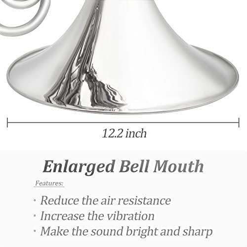 Double French Horn F/Bb 4 Keys Nickel plated＆Gold Craft Lacquer Brass French Horn With French Horn Case, Mouthpiece, Gloves, Cleaning Cloth and Brush (Sliver)…