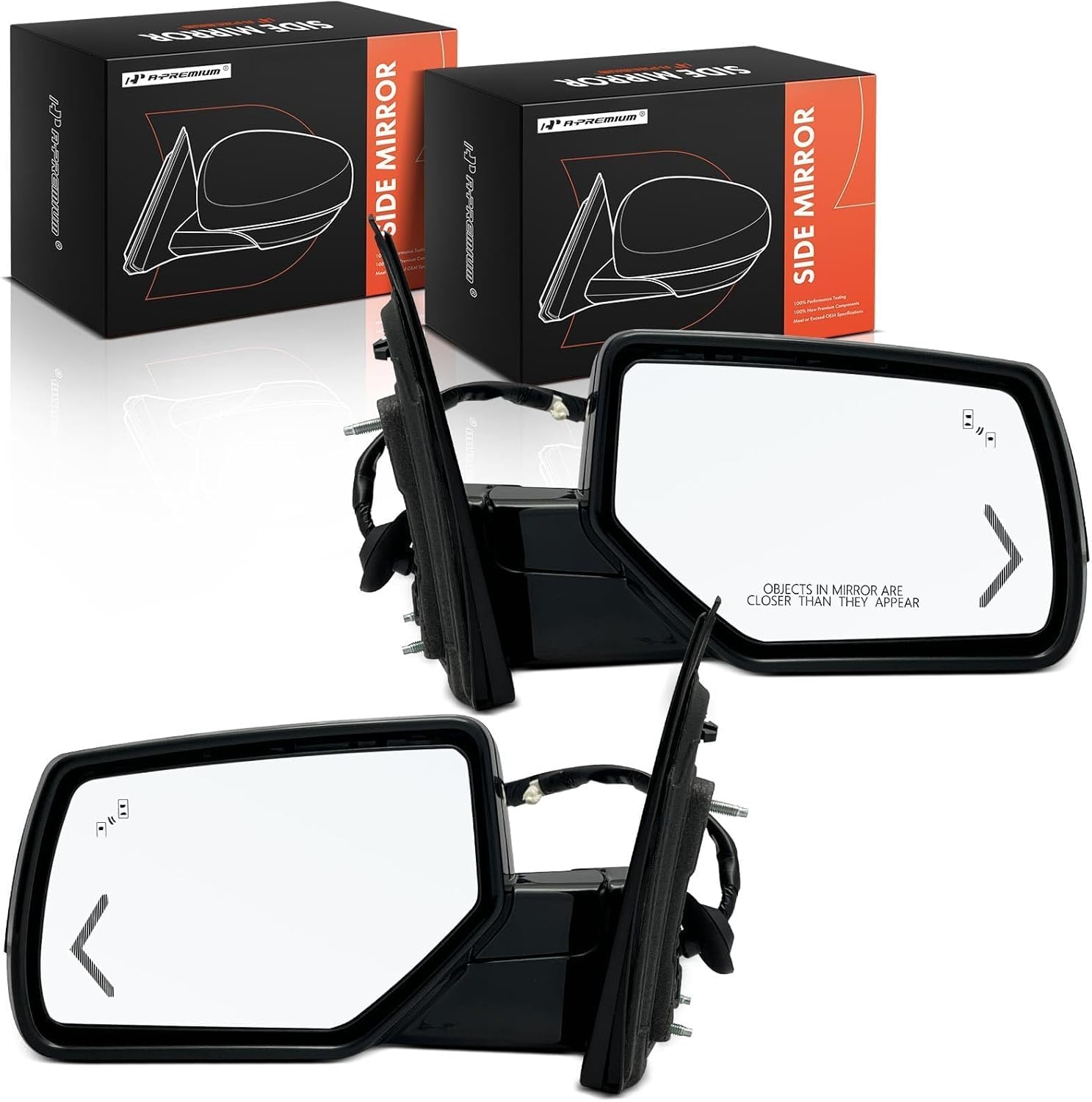 A-Premium Pair (2) Driver and Passenger Side Power Door Mirror - Compatible with Chevrolet Tahoe & GMC Yukon - Heated Power Folding Black Outside Rear View Mirror w/Turn Signal Blind Spot Detection