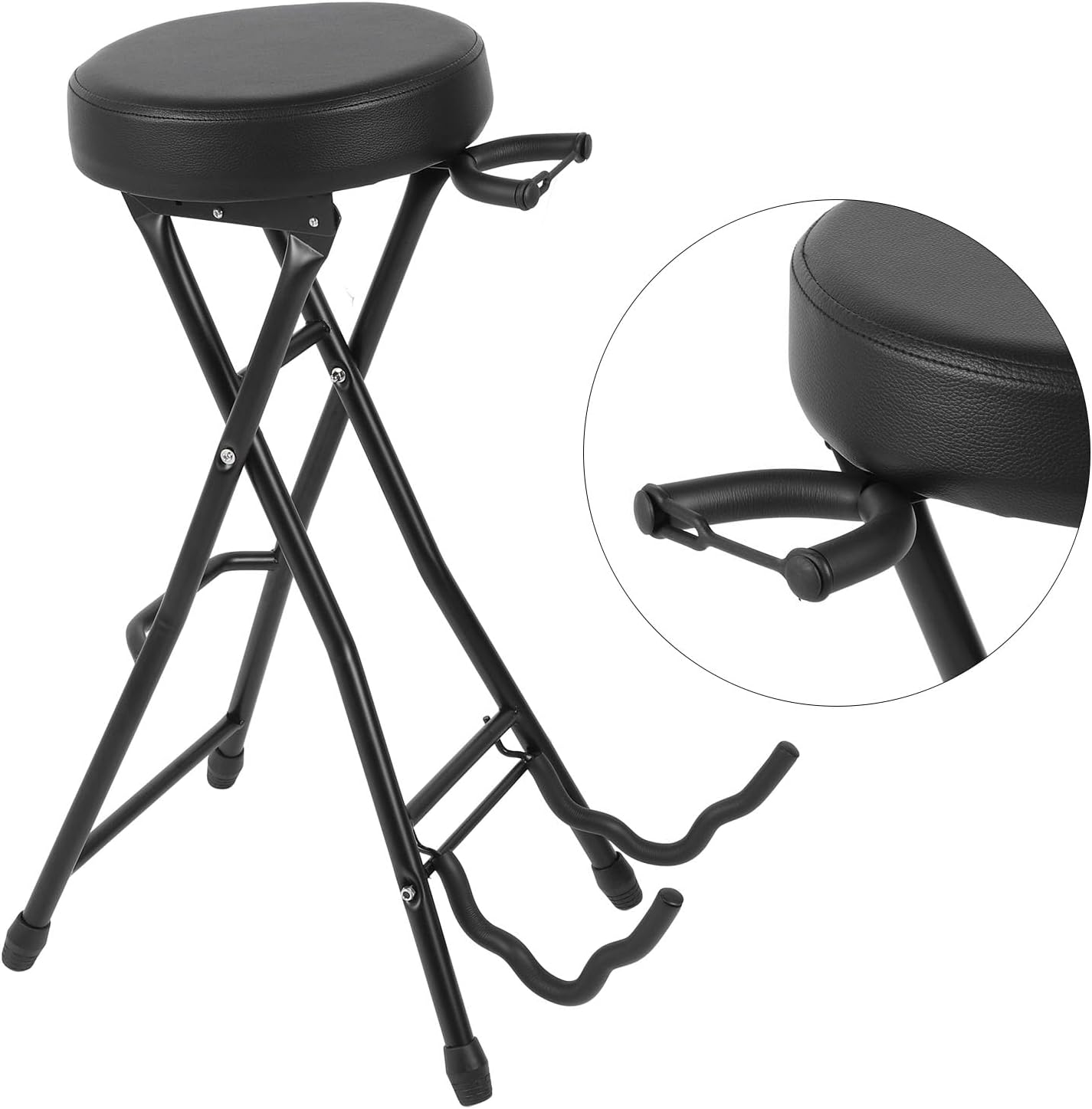 Walfront Foldable Guitar Stool Seat Bass Stool Comes with a Crossbar Guitar Chair Seat Built in Stand with EVA Foam Cradle for Studio