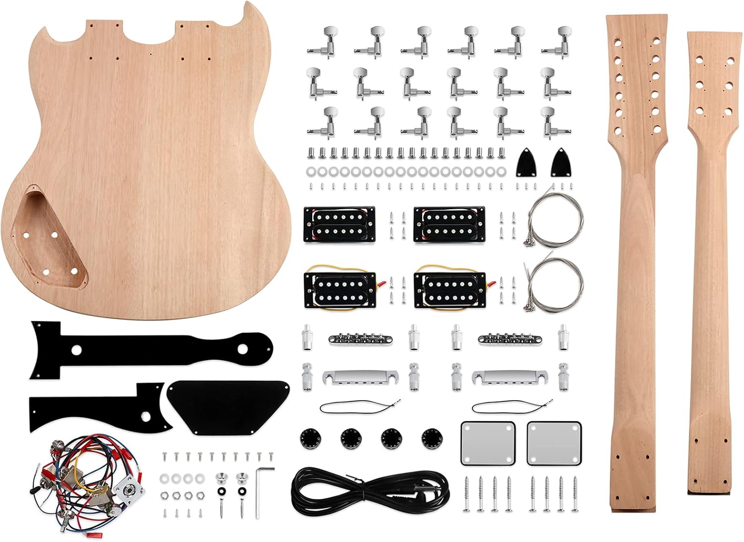 DIY Electric Guitar Kit Double Neck Guitar Kits Beginner Kits 12 String Right Handed with Mahogany Body Mahogany Neck Rosewood Fingerboard Chrome Hardware Build Your Own Guitar.