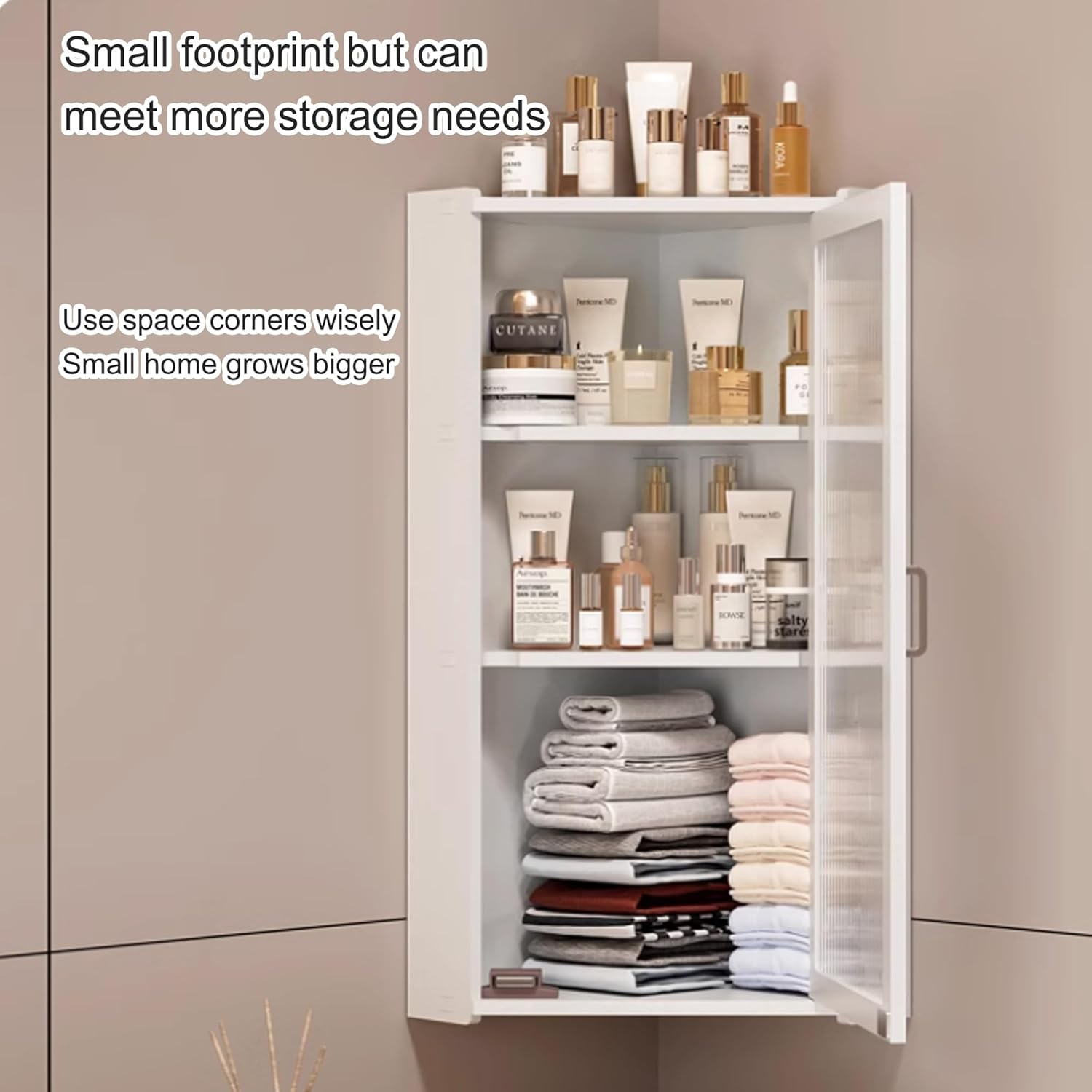 Small corner medicine cabinet, Bathroom Cabinet Wall Mount with Glass Doors, Bathroom Wall Cabinet Over The Toilet, Compact Hanging Cabinet for Bathroom Kitchen Laundry Room dormitories(Transparent,35