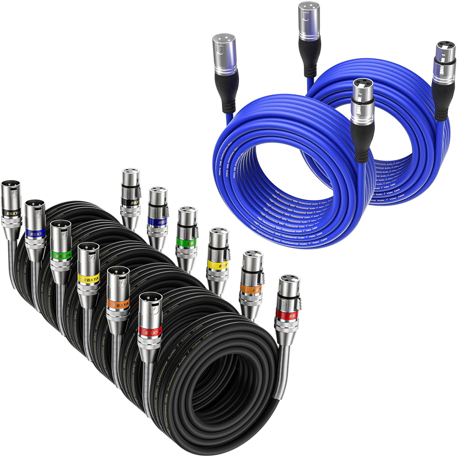 EBXYA Blue XLR Cable 50ft 2 Packs& XLR Cable 25ft 6 Packs