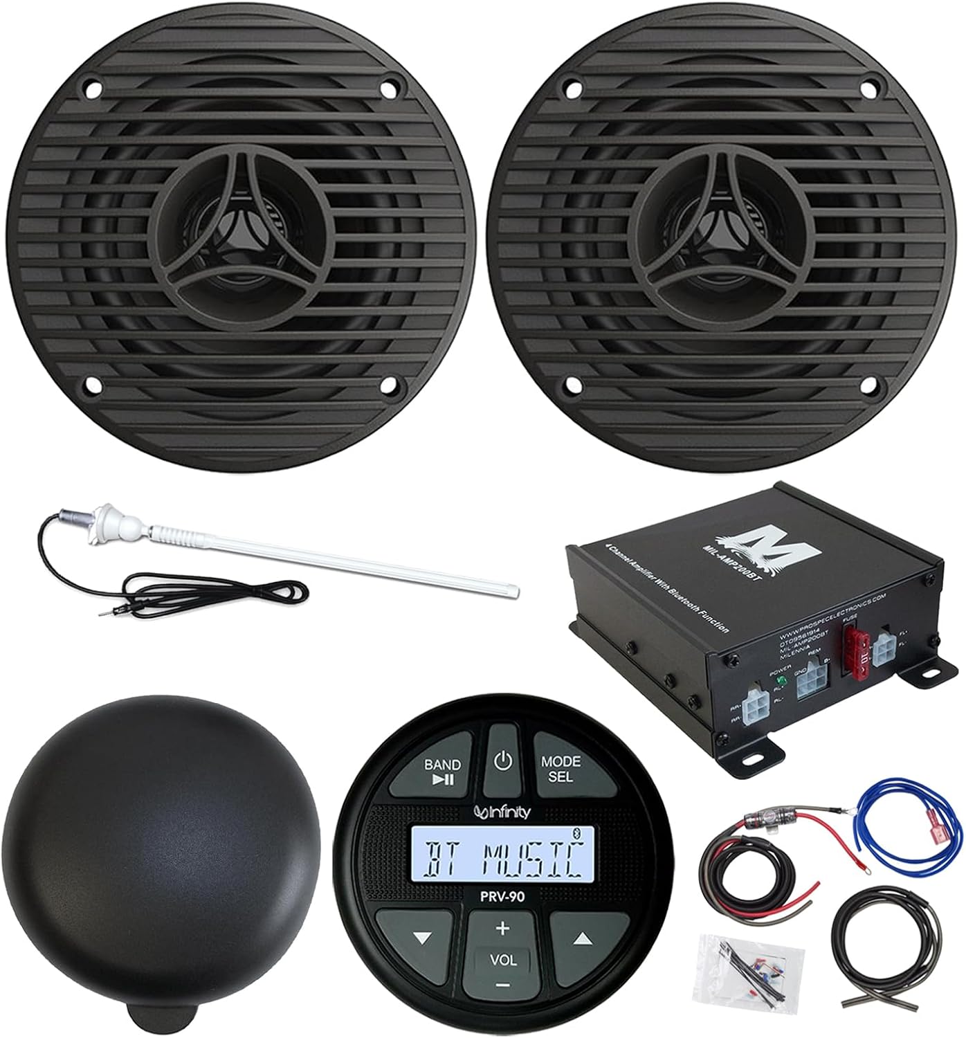 Gauge Style AM/FM Bluetooth AUX/USB Marine Stereo Digital Media Receiver, 3.5