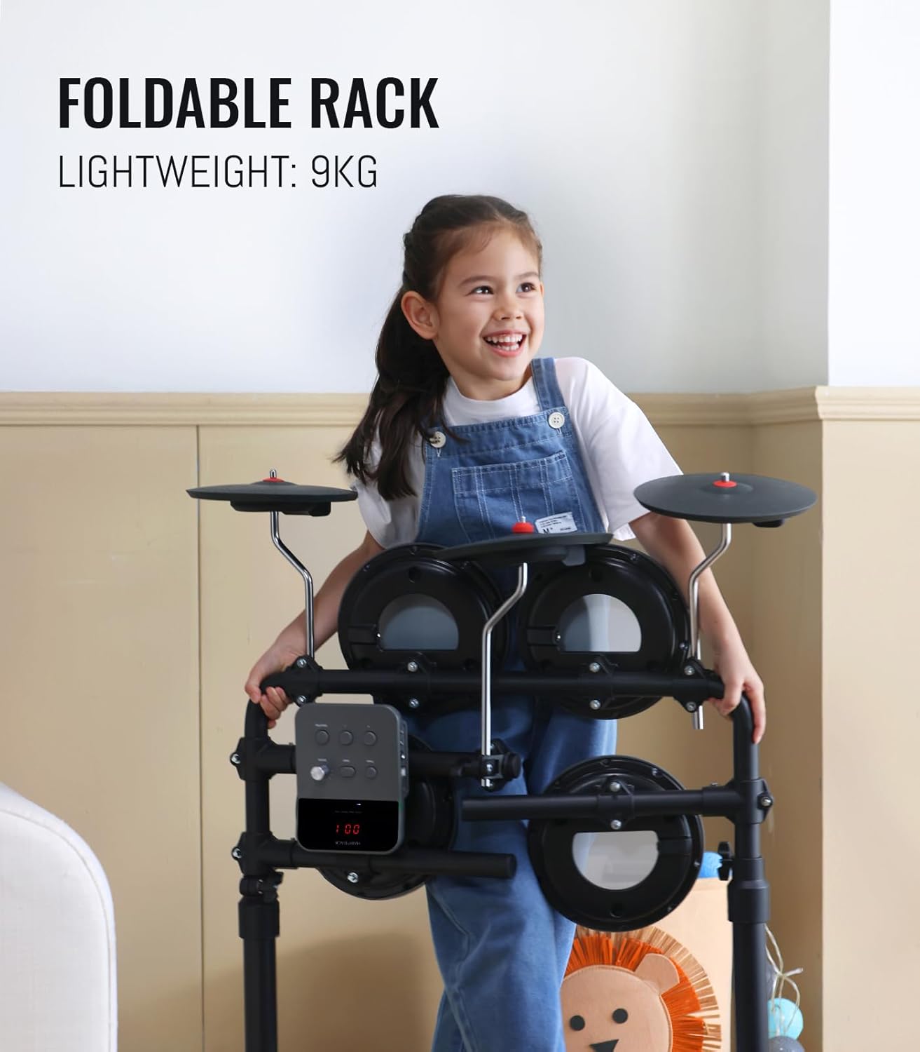 MK-0 Electric Drum Set with 7'' Quiet Mesh Drum Pads, 8'' Full Rubber Cymbals, 68 Authentic Sounds, USB MIDI, Sticks, Headphone, 2 Switch Pedals for Beginners&Kids(No Drum Throne)