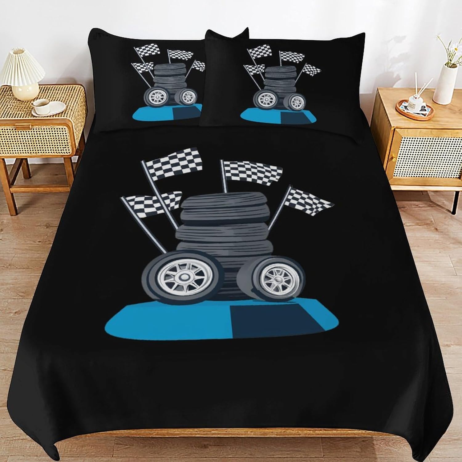 Vintage Racing Car Queen Comforter Set 3-Piece Bedding 1 Soft Quilt Cover and 2 Pillow Shams Lightweight