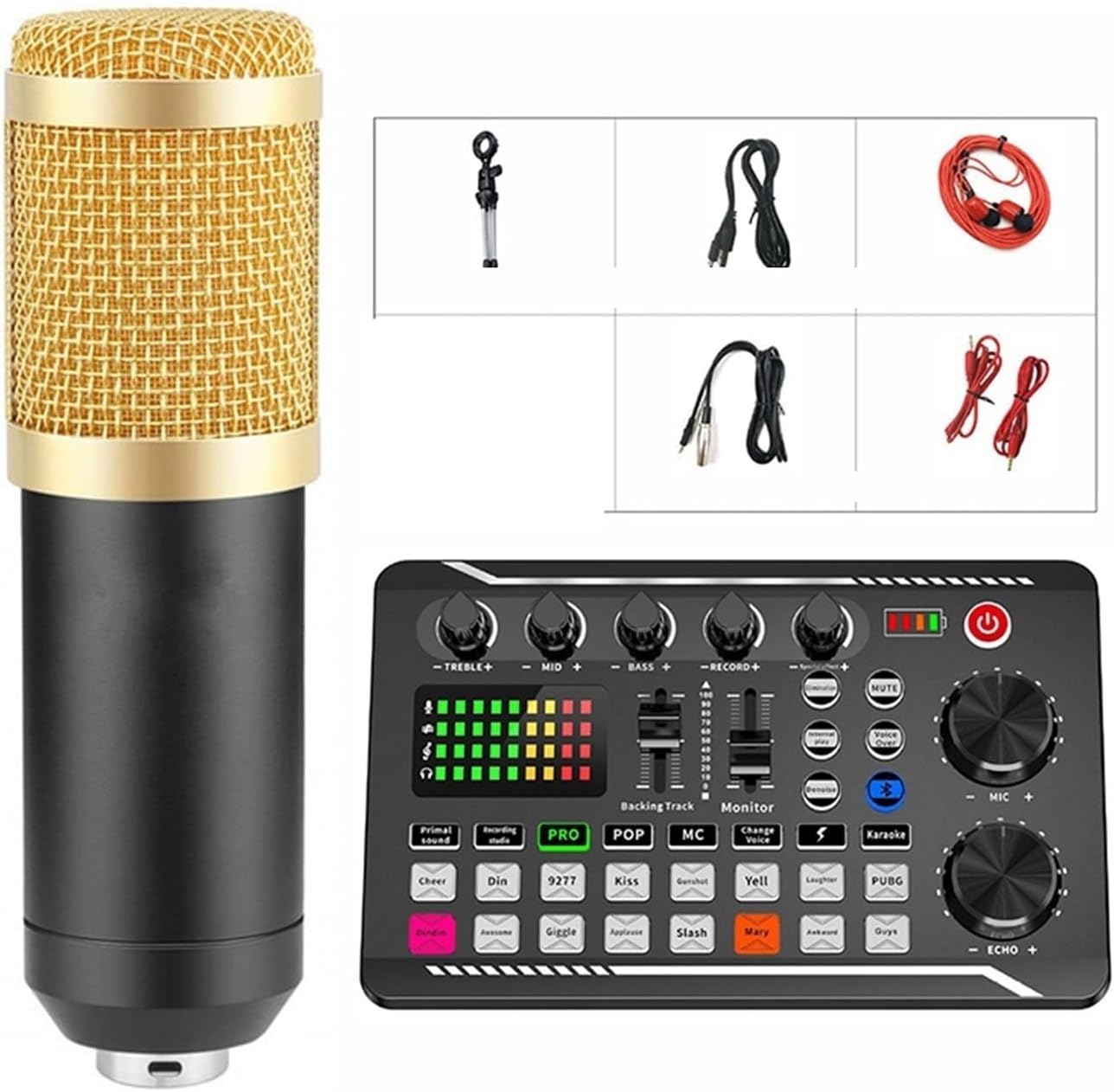 Sound Card Kit Podcast Microphone Sound Card Kit,Professional Studio Condenser Mic&F998 Live Sound Mixer Studio Setup for Recording Music (Sound Card and Mic)