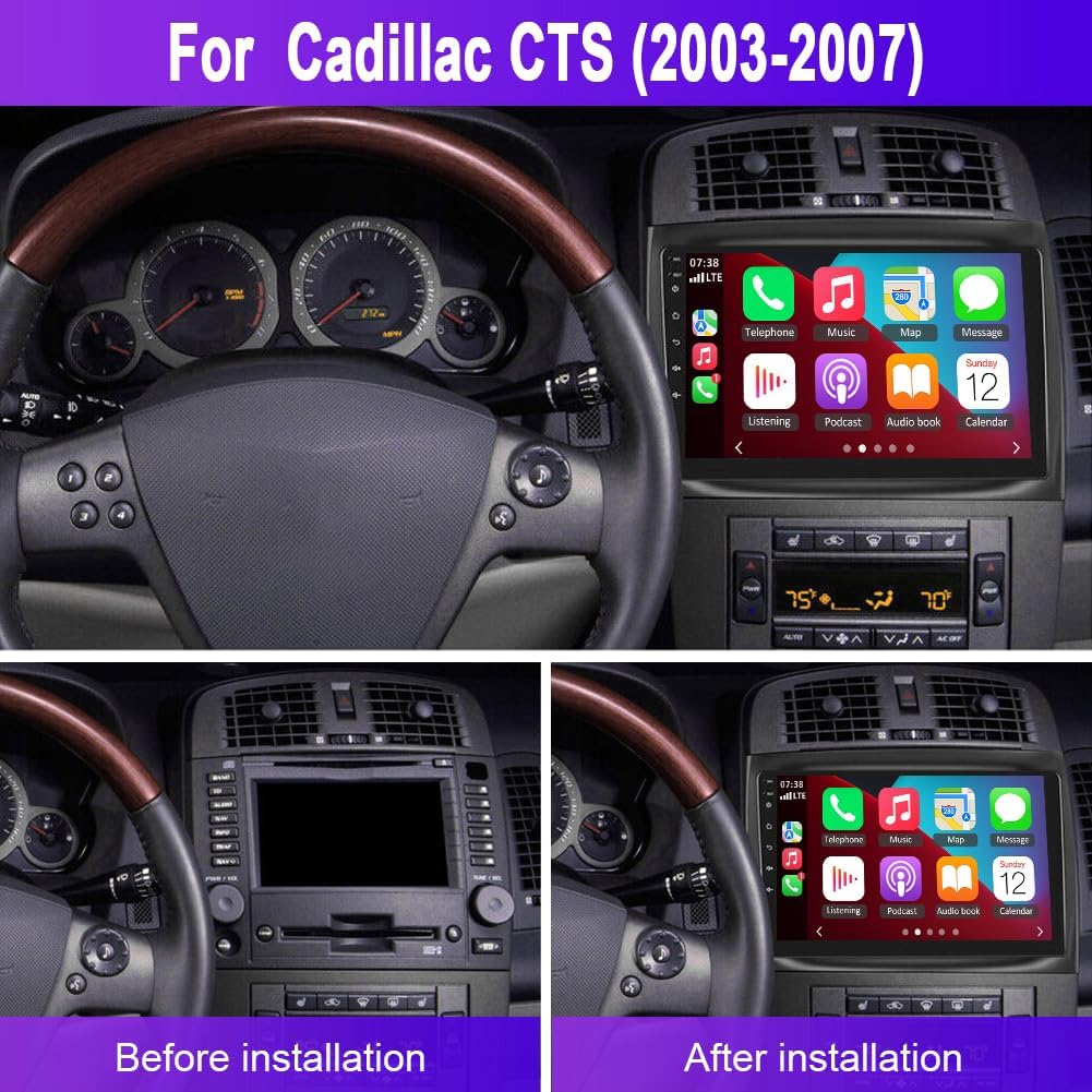 2+32G 10In Car Stereo for Cadillac CTS 2003-2007 2006 2005 2004 w/GPS Navigation with Carplay w/Android Auto Double Din Touchscreen Car Radio Receiver Backup Camera
