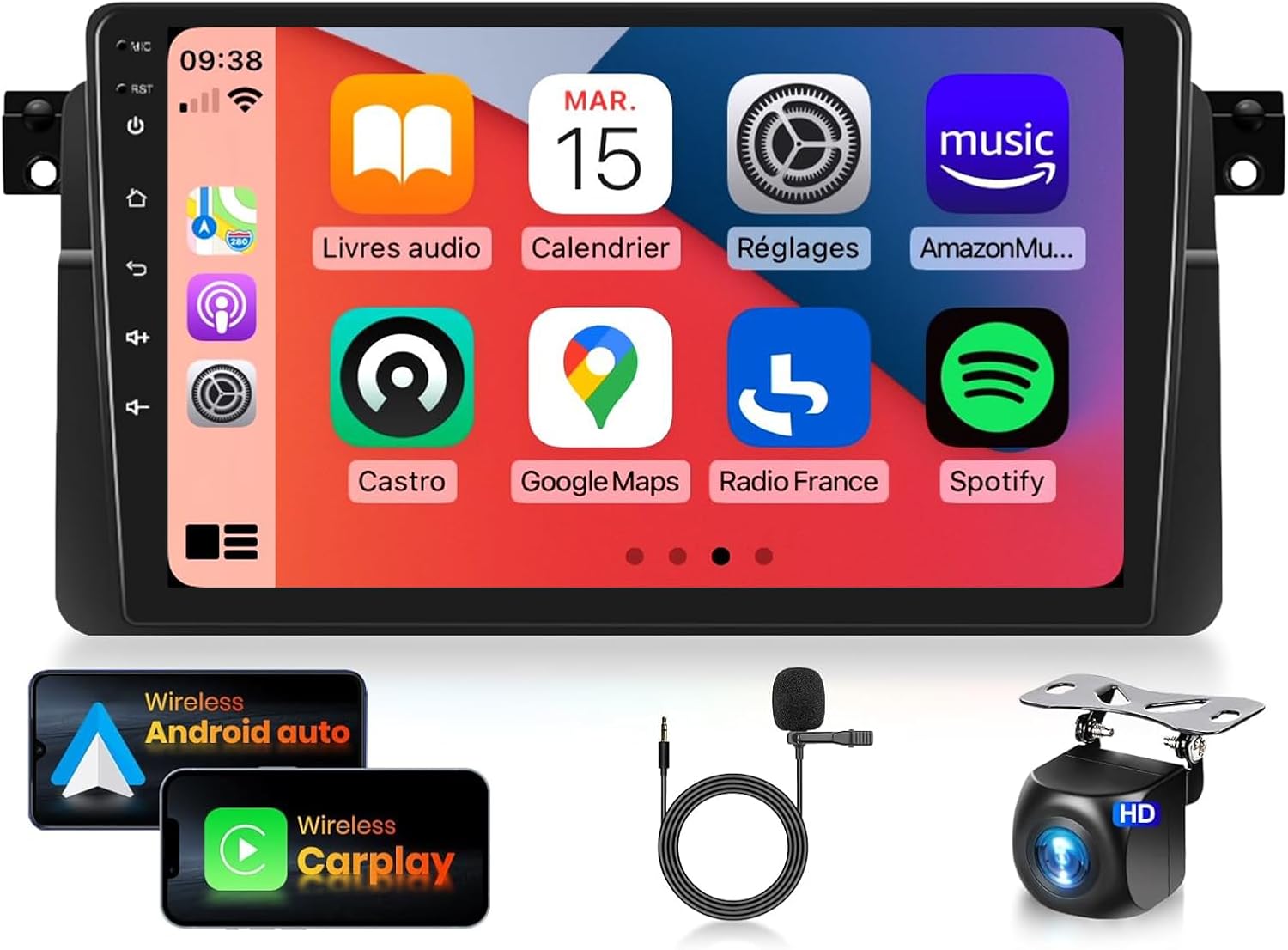 DSP EQ 2G+64G Car Stereo for BMW 3 Series E46 323ci 325ci 330ci 318i 328i 330xi M3 Radio 9inch IPS Touchscreen Wireless CarPlay Android Auto GPS 26UIs 5.0Bluetooth FM/RDS WiFi SWC Backup Camera