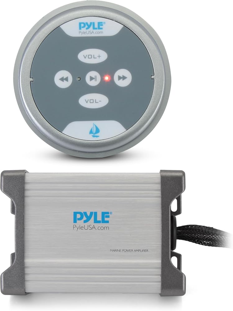 Pyle Marine Grade Bluetooth Amplifier – 600W Waterproof 2-Channel Audio Amp Receiver Kit with AUX/RCA/MP3 Inputs, Flush Mount Controller, Weather-Resistant for Boat & Watercraft Stereo