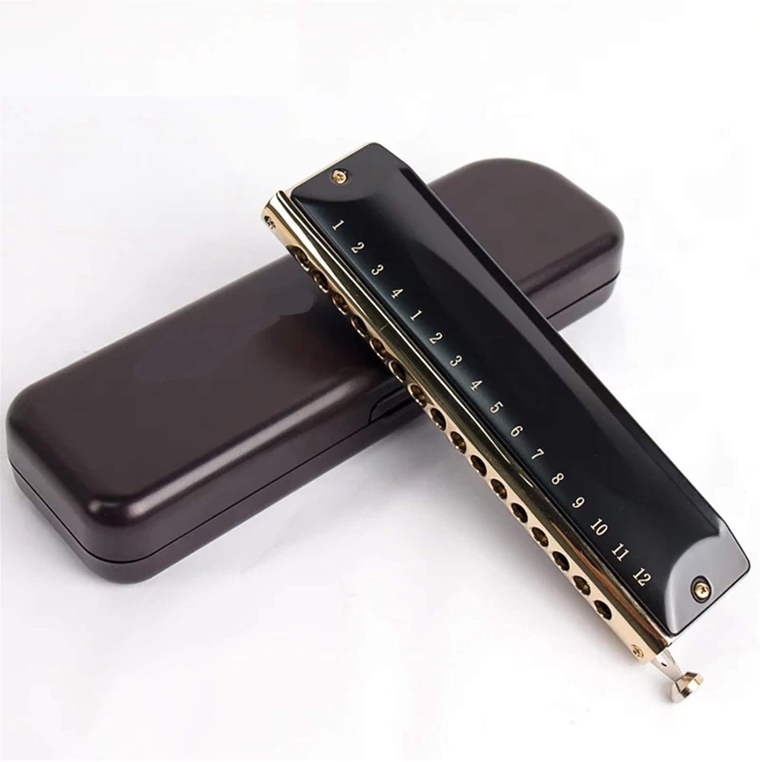 SUOFEILAIMU Chromatic Harmonica 12 Holes Harp Mouth Organ Key C ABS Comb Phosphor Bronze Reeds Professional Musical Instruments (Color : Black GH1664GZM)