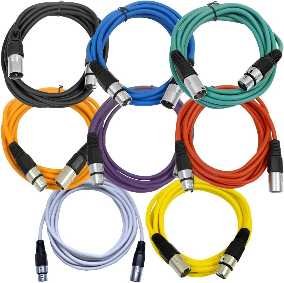 Seismic Audio - SAXLX-10-Multi - 8 Pack of Colored 10 Foot XLR Patch Cables - 10' Mic Cable Cords