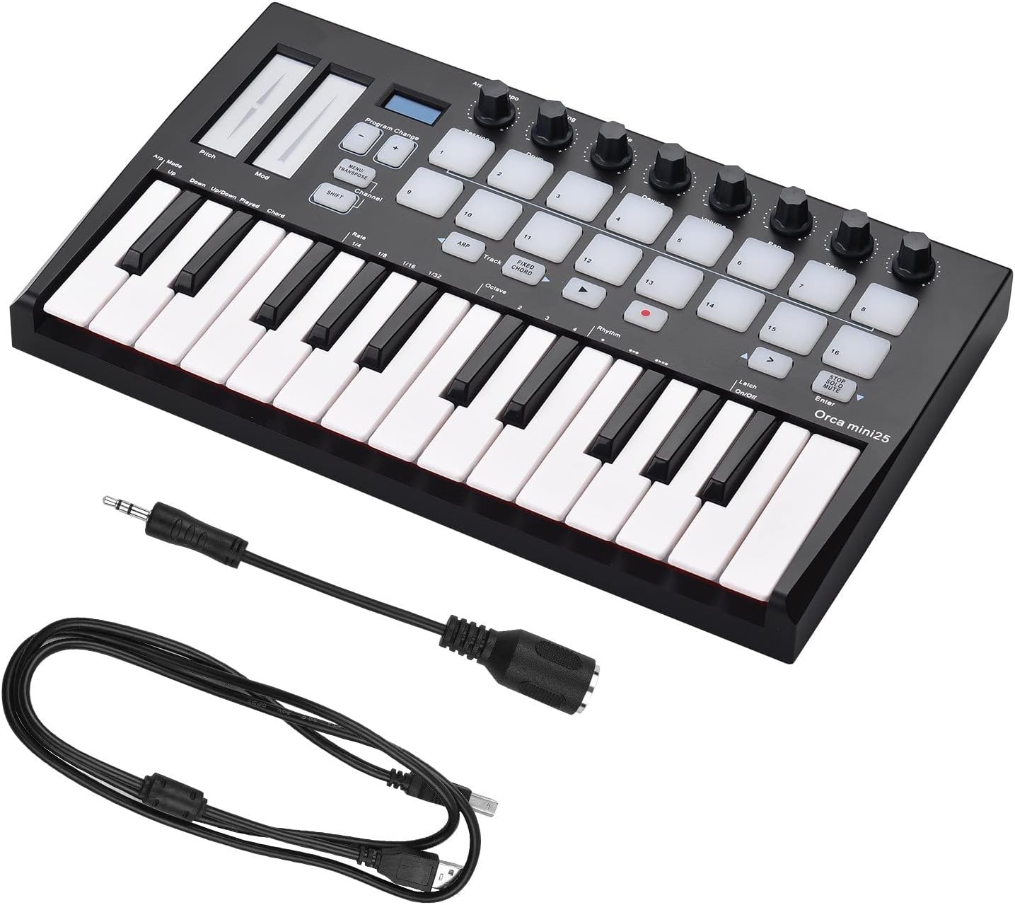 Electric Keyboard 25 MIDI Keyboard Controller 25-Key USB MIDI Controller Keyboard with 16 RGB Backlit Trigger Pads 8 Control Knobs