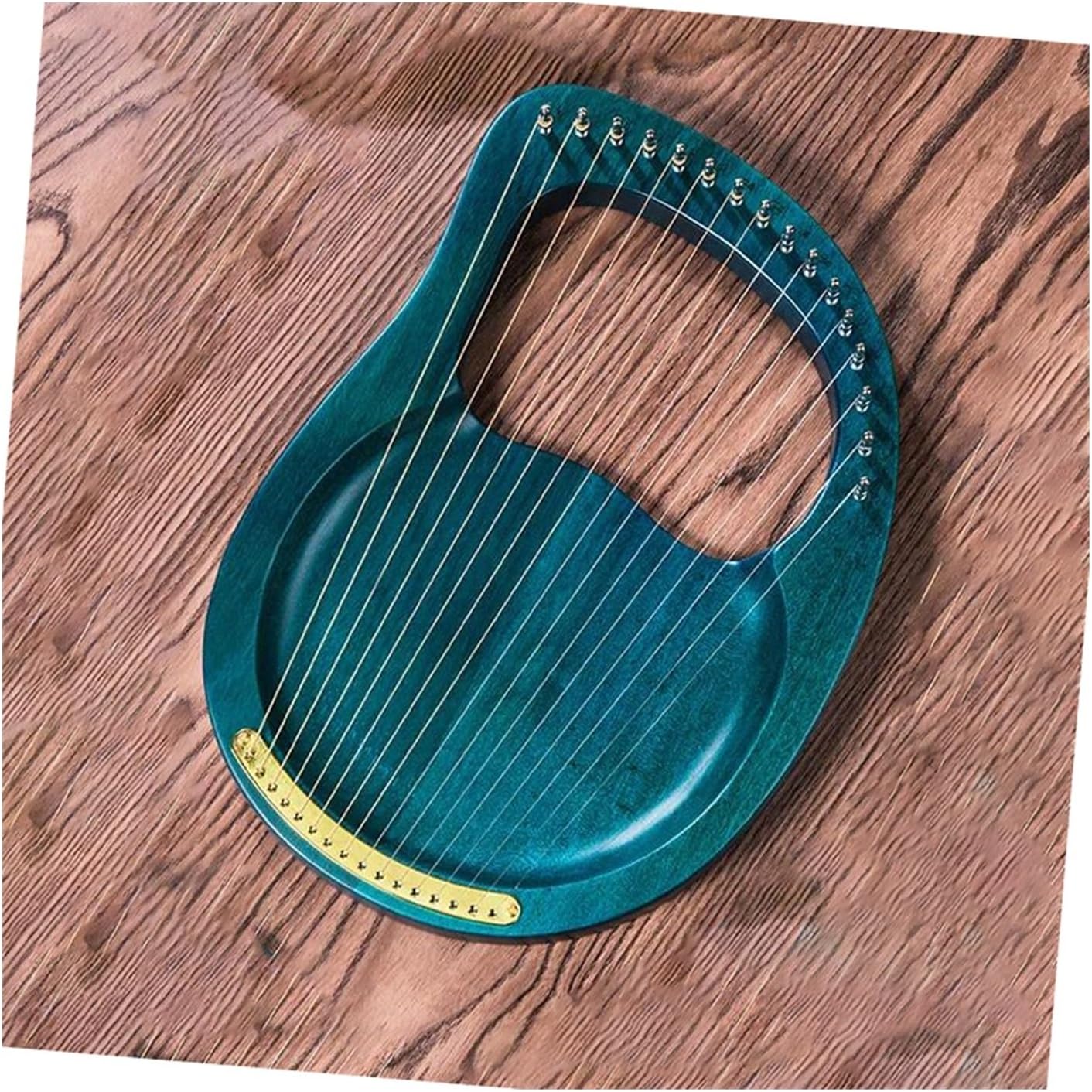 Lyre Harp Set Blue Color Lyre Harp 16 Strings Piano Musical Instrument Wooden Mahogany With Pretty Print And Tuning Wrench Black Bag(16 No pattern)