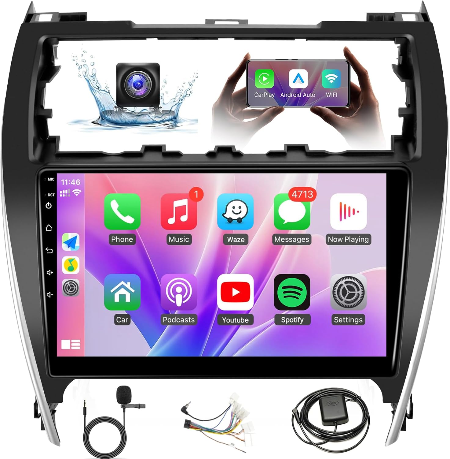 Leadfan Radio for Toyota Camry 2012 2013 2014 Car Stereo with Wireless CarPlay Android Auto, 10.1 inch IPS Touch Screen for Camry Head Unit GPS with Backup Camera Bluetooth WiFi SWC Mirrorlink FM+MIC