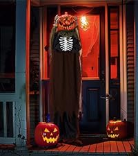 VINGLI 5.6ft Pumpkin Man Life Size Animatronic – Sound Activated, Light-Up Eyes (orange), Head Movement, Battery Operated Indoor Outdoor Yard Decor, Haunted House Scary Decoration, Motion Sensor Hallo