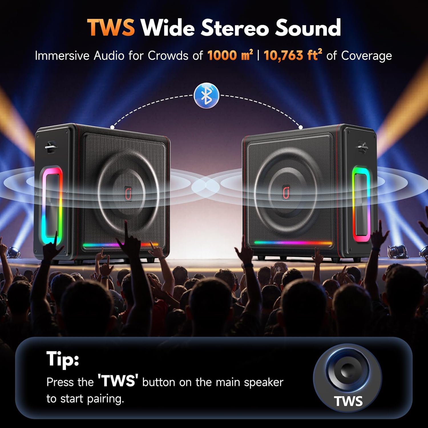 Karaoke Machine for Adults with 2 Wireless Microphones, Portable Bluetooth 5.3 Speaker with Bass/Treble/Echo Adjustment, PA System with Remote Control, Supports TV/TF Card/USB/AUX/TWS