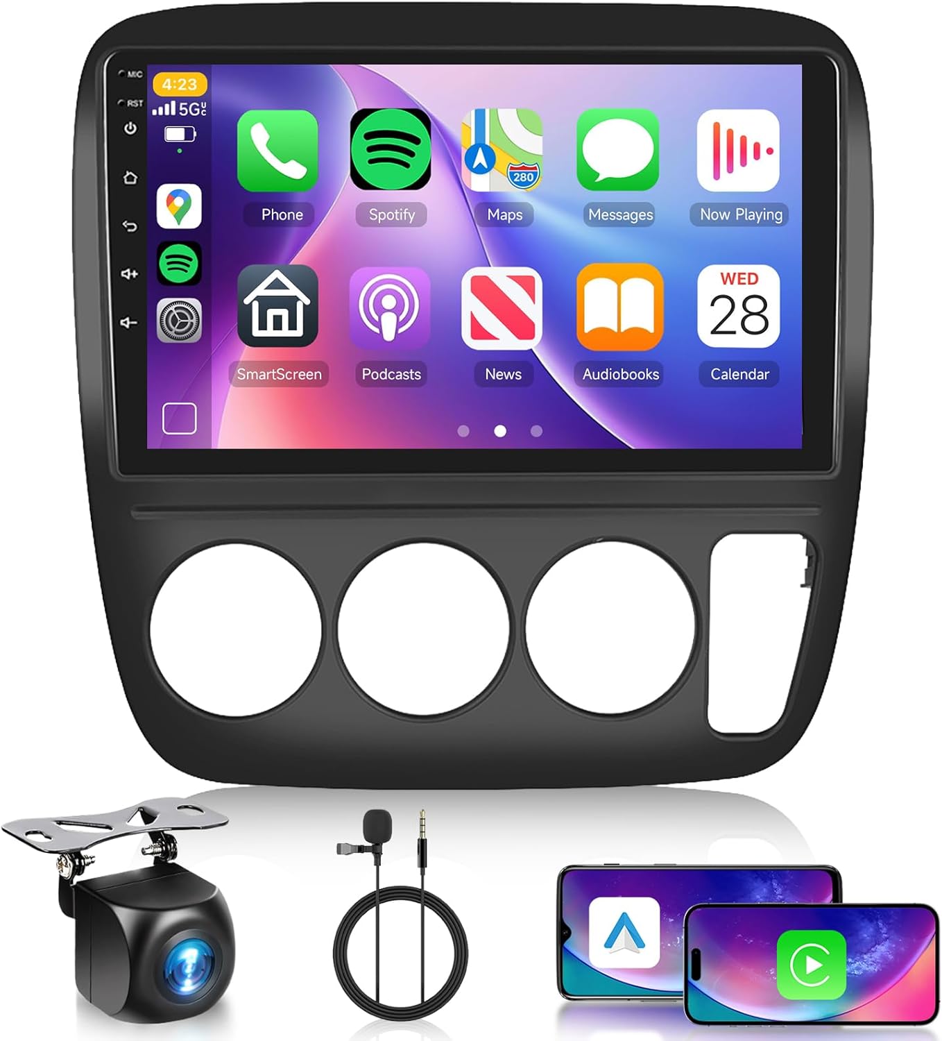 Wireless CarPlay & Android Auto Car Radio for Honda CRV 1997 1998 1999 2000 2001，9 Inch HD Touch Screen Car Stereo with Android 13 HiFi Audio GPS WiFi Bluetooth FM/RDS EQ HD Backup Camera