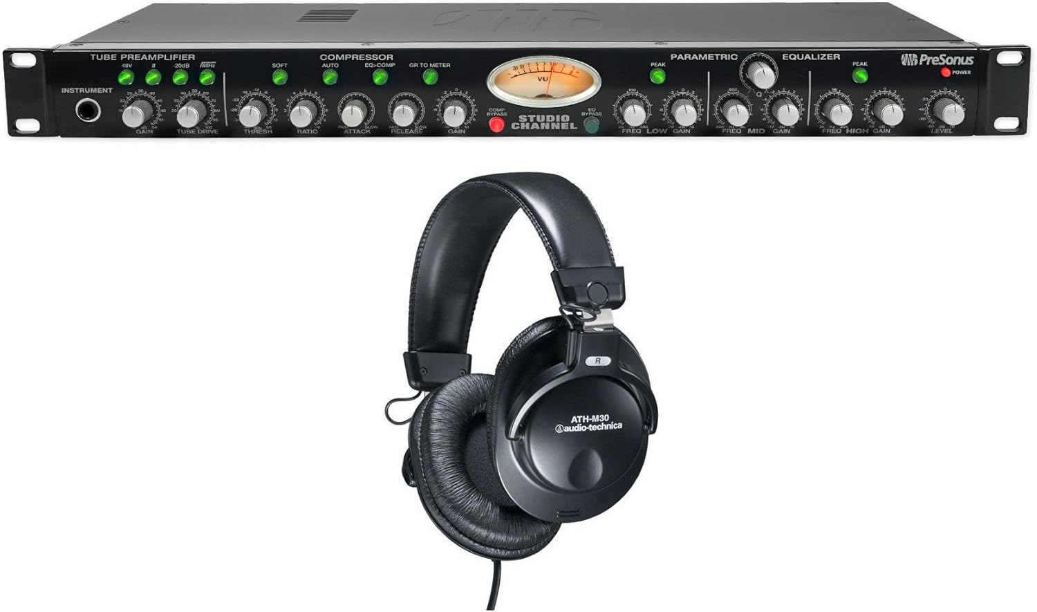 Audiosavings Bundle: StudioChannel Studio Channel Recording Vacuum Tube Mic Preamp Strip Bundle with ATH-M30X Professional Studio Monitor Collapsible Headphones (2 Items)