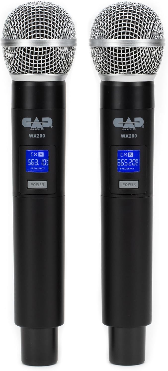 CAD Audio WX200 UHF Wireless Dual Handheld Mic System – 2 Channels, 164′ Range, Metal Receiver, XLR & ¼″ Outputs, 10 Hr Battery