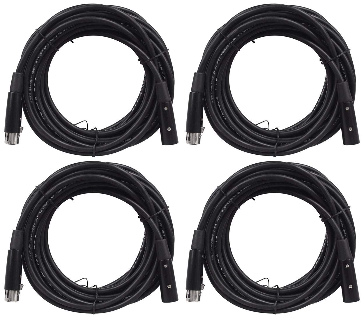 Rockville RDX5M25 25' 5-Pin DMX Lighting Cable, 100% OFC Copper, Black Nickel-Plated Connectors, 120 Ohm, Durable PVC Jacket, for DJs and Stage Lighting, 4-Piece