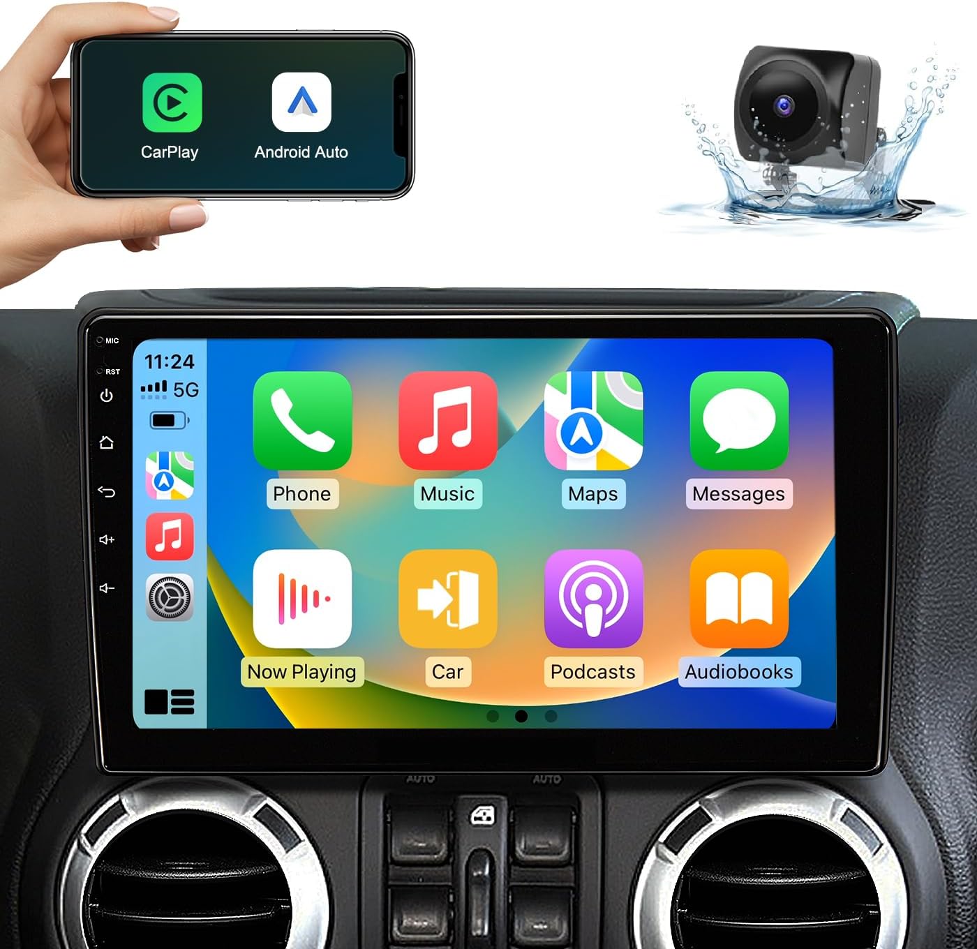 10.2 Inch Car Radio Stereo Upgrade Replacement for Jeep Wrangler/JK 2007-2018 Jeep Patriot 2009-2016 Dodge Ram 2009-2012 with CarPlay/Android Auto/Touch Screen/FM/HD Backup Camera