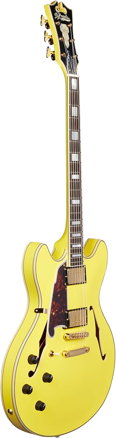 D'Angelico Deluxe DC Semi-Hollow Lefty Electric Guitar - Matte Electric Yellow